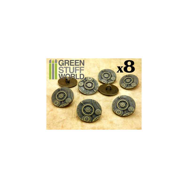 8x Botones Steampunk RUEDAS ENGRANAJES - Bronce