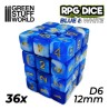 36x Dados D6 12mm - Azul Blanco