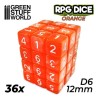 36x Dados D6 12mm - Naranja