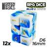 12x Dados D6 16mm - Azul Blanco