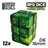 12x Dados D6 16mm - Verde Marmol