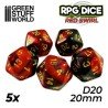 5x Dados D20 20mm - Rojo Marmol