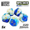 5x Dados D20 20mm - Azul Blanco