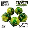 5x Dados D20 20mm - Verde Marmol