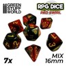 7x Dados Mix 16mm - Rojo Marmol