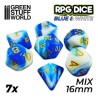 7x Dados Mix 16mm - Azul Blanco