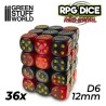 36x Dados D6 12mm - Rojo Marmol