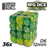 36x Dados D6 12mm - Verde Marmol