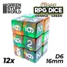 12x Dados D6 16mm - Naranja/Verde Transparente