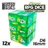 12x Dados D6 16mm - Verde/Amarillo Transparente