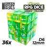 36x Dados D6 12mm - Verde/Amarillo Transparente