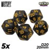 5x Dados D20 20mm - Negro