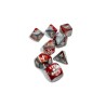 Gemini Red-Steel/White Polyhedral 7-DICE SET (with Bonus Die)