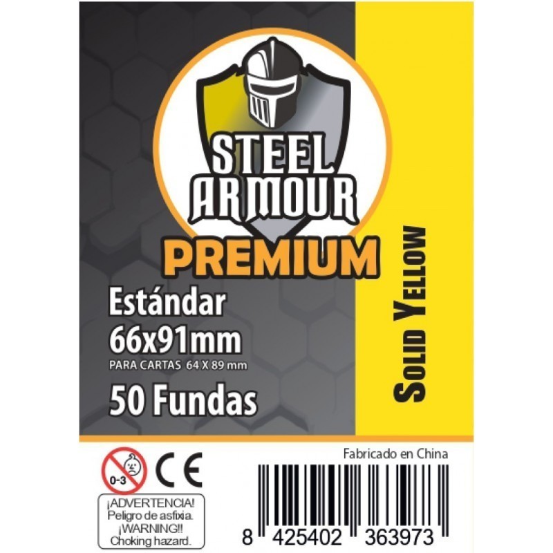 Fundas Steel Armour Estándar Premium Amarillo Sólido Exterior 66x91mm (50 Fundas)