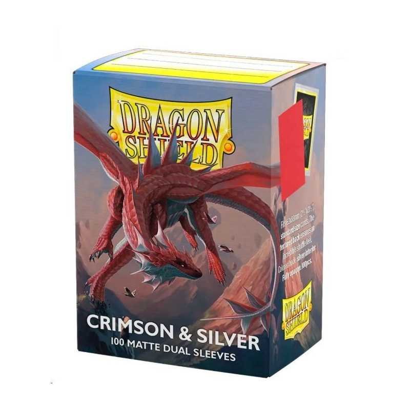 Dragon Shield Sleeves - Standard size - Matte Dual - Crimson & Silver (100 Sleeves)