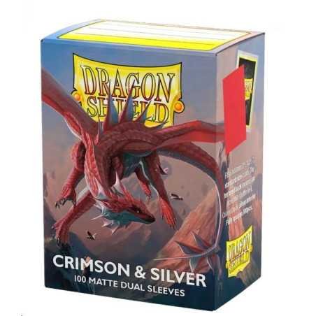 Dragon Shield Sleeves - Standard size - Matte Dual - Crimson & Silver (100 Sleeves)