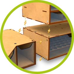 Módulo cajonera apilable con 5 cajones horizontales con divisores