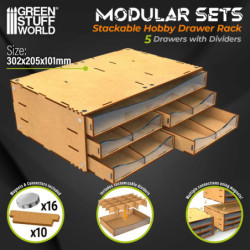Módulo cajonera apilable con 5 cajones horizontales con divisores