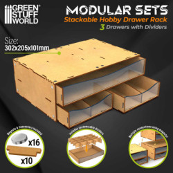 Módulo cajonera apilable con 3 cajones horizontales con divisores