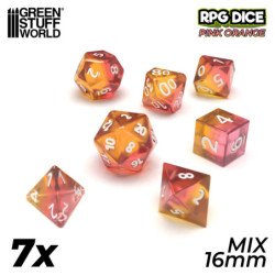 7x Dados Mix 16mm - Naranja/Rosa Transparente