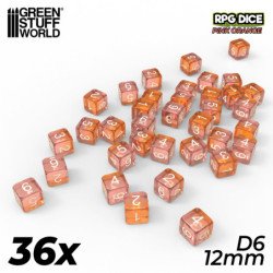 36x Dados D6 12mm - Naranja/Rosa Transparente