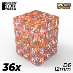 36x Dados D6 12mm - Naranja/Rosa Transparente