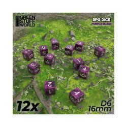 12x Dados D6 16mm - Violeta Negro