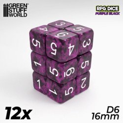 12x Dados D6 16mm - Violeta Negro