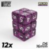 12x Dados D6 16mm - Violeta Negro
