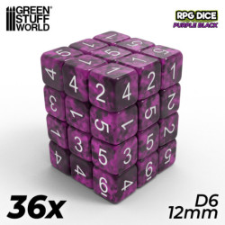 36x Dados D6 12mm - Violeta Negro