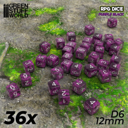 36x Dados D6 12mm - Violeta Negro