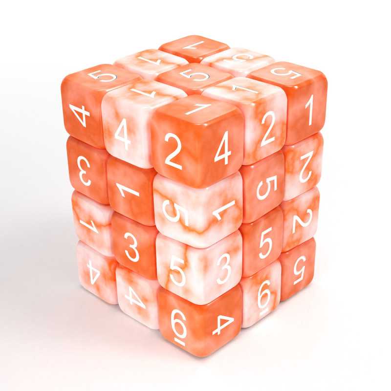 36x Dados D6 12mm - Naranja Blanco Marmol