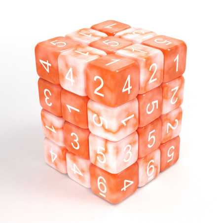 36x Dados D6 12mm - Naranja Blanco Marmol