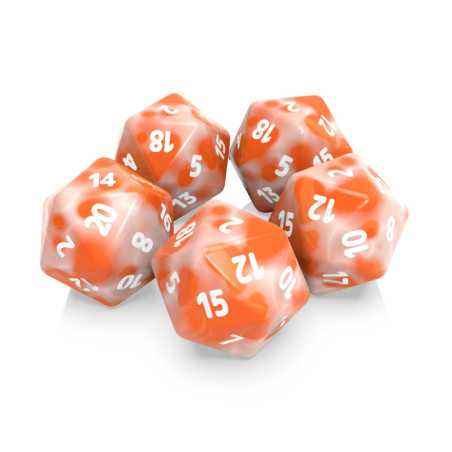 5x Dados D20 20mm - Naranja Blanco Marmol