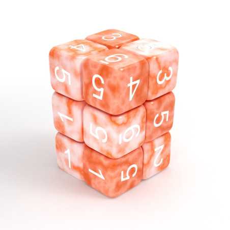 12x Dados D6 16mm - Naranja Blanco Marmol