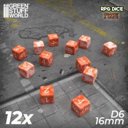 12x Dados D6 16mm - Naranja Blanco Marmol