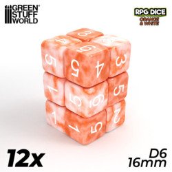 12x Dados D6 16mm - Naranja Blanco Marmol