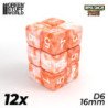 12x Dados D6 16mm - Naranja Blanco Marmol