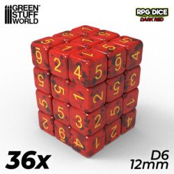 36x Dados D6 12mm - Rojo oscuro