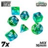 7x Dados Mix 16mm - Verde - Turquesa