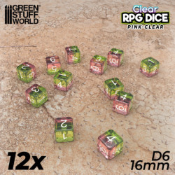 12x Dados D6 16mm - Rosa Claro