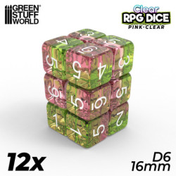 12x Dados D6 16mm - Rosa Claro