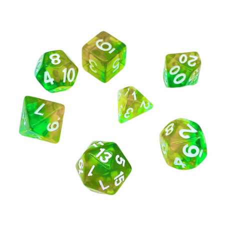 7x Dados Mix 16mm - Naranja/Verde Transparente