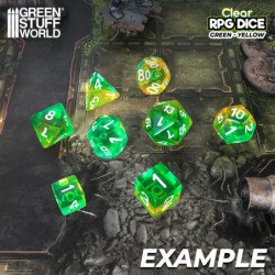 7x Dados Mix 16mm - Verde/Amarillo Transparente