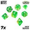 7x Dados Mix 16mm - Verde/Amarillo Transparente