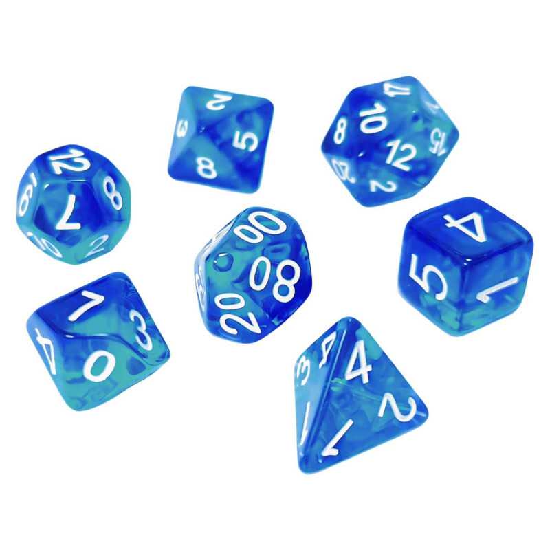 7x Dados Mix 16mm - Azul/Turquesa Transparente