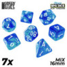 7x Dados Mix 16mm - Azul/Turquesa Transparente