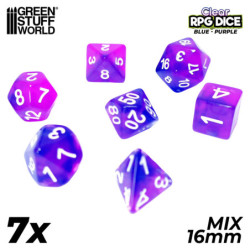 7x Dados Mix 16mm - Azul/Lila Transparente