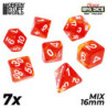7x Dados Mix 16mm - Rojo/Amarillo Transparente
