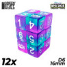 12x Dados D6 16mm - Turquesa/Lila Transparente